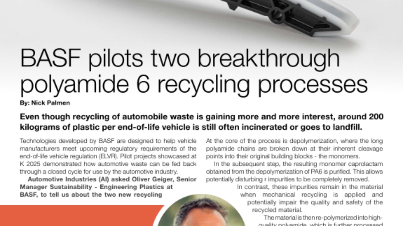 Even though recycling of automobile waste is gaining more and more interest, around 200
kilograms of plastic per end-of-life vehicle is still often incinerated or goes to landfill. Even though recycling of automobile waste is gaining more and more interest, around 200
kilograms of plastic per end-of-life vehicle is still often incinerated or goes to landfill.